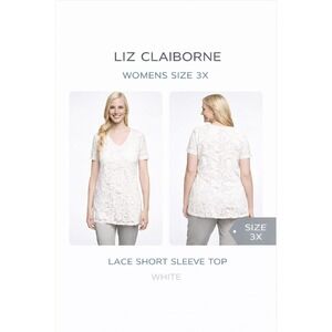 Liz Claiborne Womens 3X White Lace Short Sleeve Tunic V-Neck Top A253750